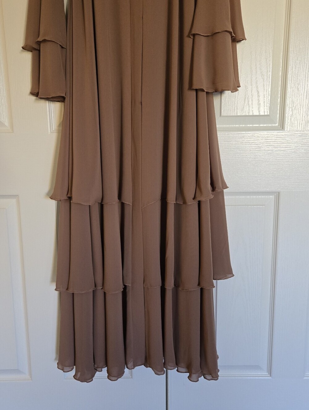Three Tiered Open Cardigan Abaya With Belt Kaftan Women Maxi Dress - Picture 3 of 12